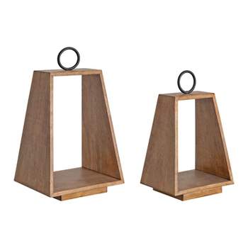 Kate and Laurel Stillright Wood Candle Holder, 2 Piece, Rustic Brown and Black