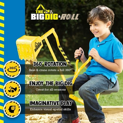 Yellow Metal Ride-On Sandbox Digger Excavator Crane with Wheels
