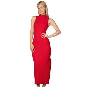 Slickblue Women's Sleeveless Maxi Dress, Rib Knit Mock Neck with Slits, Fitted Style, 5 Color Options, Size S-L - 1 of 4