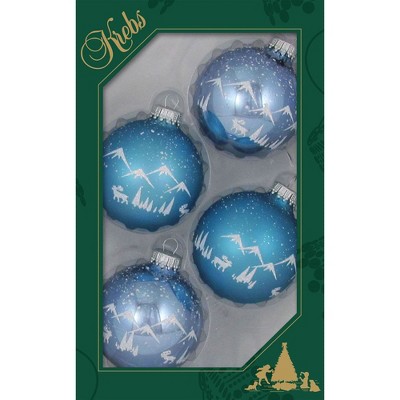 Christmas by Krebs 4ct Blue and White Glass 2-Finish Alps Christmas Ball Ornaments 2.5" (60mm)