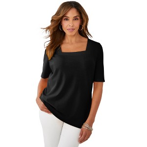 Jessica London Women's Plus Size Stretch Cotton Square Neck Tee - 1 of 4