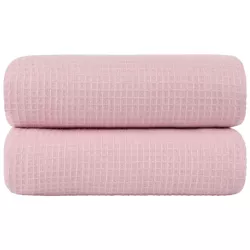 PiccoCasa 100% Cotton Texture Bath Towels Soft and Thick Absorbent Waffle Weave Towels 2 Pcs Pink 27"x54"