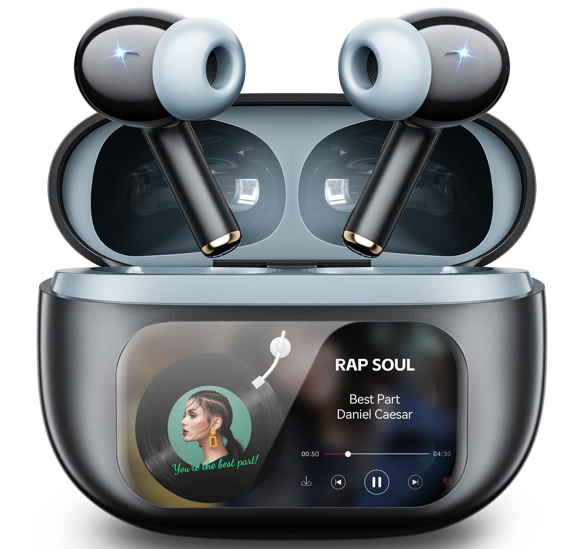 VEATOOL Wireless Earbuds with Smart Touch Control, ANC+ENC Noise Cancellation, 40H Stereo Deep Bass, IPX7 Waterproof Rating, 5 EQ Modes