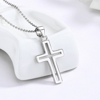 FATMOON Sterling Silver Cross Pendant Necklace for Women, Minimalist Choker Chain,Tarnish-Resistant, Perfect for Daily Wear