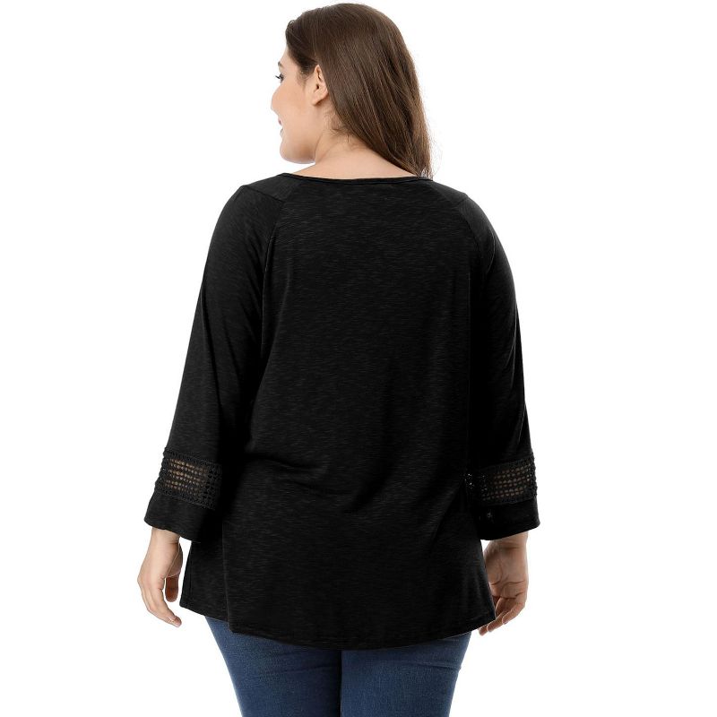 Agnes Orinda Women's Plus Size Crochet Panel Long Sleeves Ruched Front Casual Blouses, 6 of 8