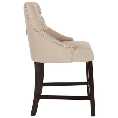 Eleni Beige Linen Tufted Wingback Counter Stools, Set of 2