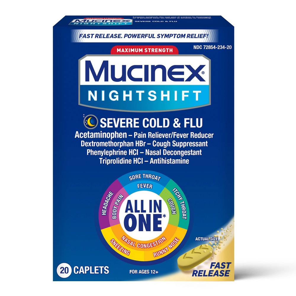 Mucinex Nightshift Severe Cold & Flu Caplets - 20ct. (Exp 06/2024)