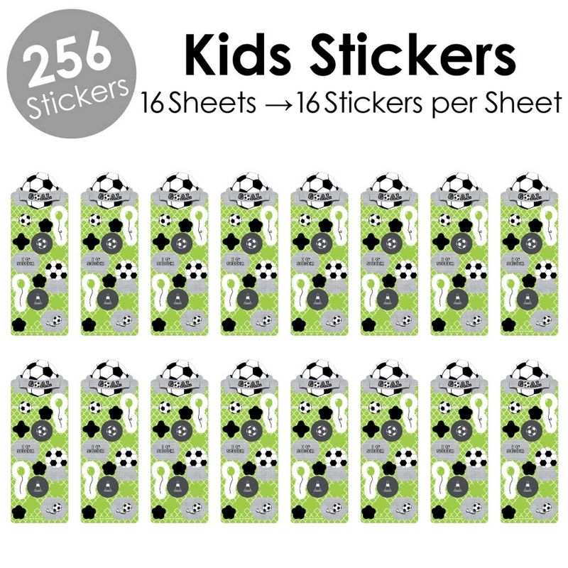 Big Dot of Happiness Goaaal - Soccer - Birthday Party Favor Kids Stickers - 16 Sheets - 256 Stickers, 2 of 8