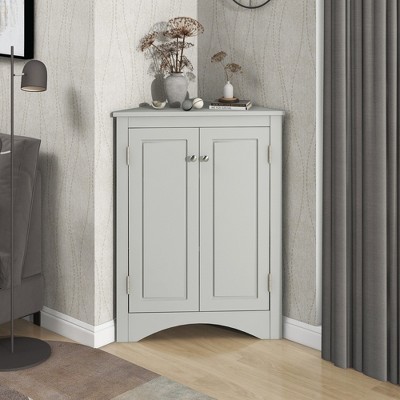 VYNXARIA Grey Triangle Bathroom Storage Cabinet with Adjustable Shelves, Freestanding Floor Cabinet for Home Kitchen