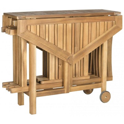 Natural Acacia Wood Round Patio Dining Set with Foldable Chairs