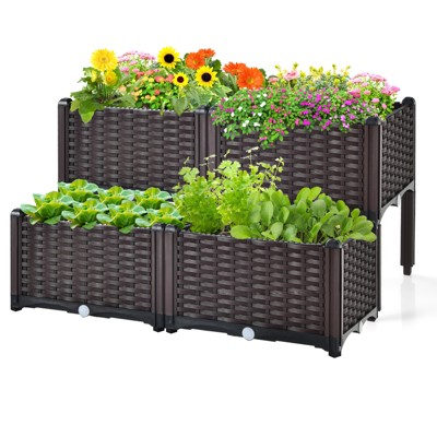 Tangkula Outdoor 2 Set/4 Set Planter Vertical Elevated Raised Garden Bed Planter Box Kit for Backyard Patio