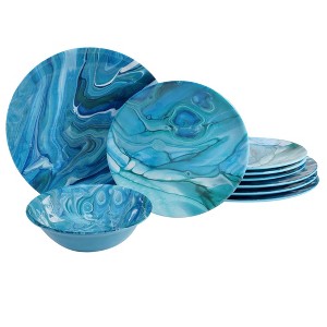 12pc Melamine Fluidity Dinnerware Set Blue - Certified International: Dishwasher-Safe, Marble Pattern, Service for 4 - 1 of 4