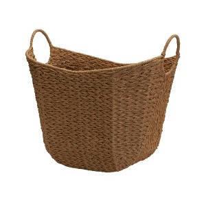 Household Essentials Tall Scoop Basket Seagrass Natural: Handwoven Decorative Storage with Handles, Large Rectangle Wicker - 1 of 4