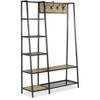 TiramisuBest Natural Oak Hall Tree: Multistorage Marvel with 1 Mirror and Adjustable Legs for Customized Functionality! - 2 of 4