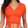 Slickblue Women's Ribbed Surplice Top, Ruched Drawstring Detail, Stretch Fit, 7 Color Options, Size S-L - 3 of 4