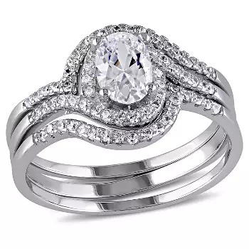 2 1/5 Ct. T.w. Square Cubic Zirconia Halo Bridal Set In Sterling Silver ...