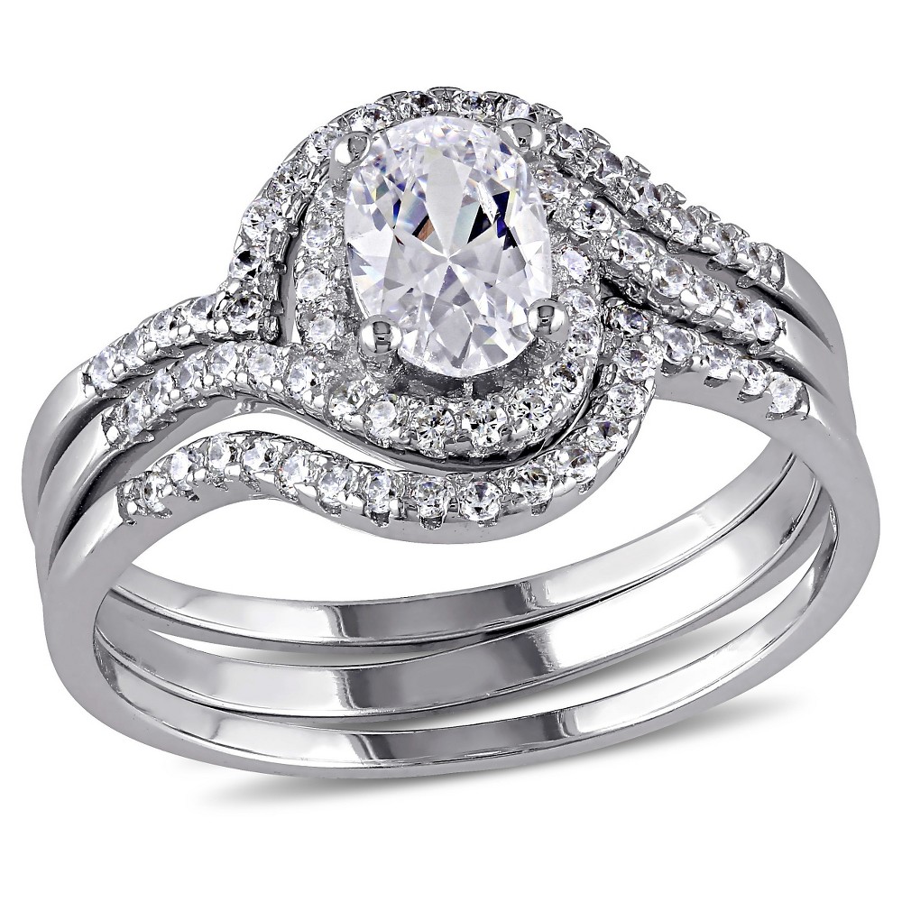 Photos - Ring 1.93 CT. T.W. Halo Cubic Zirconia Swirl Bridal Set in Sterling Silver - (8