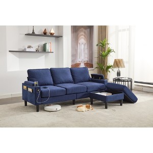 Upholstered L-Shaped Sectional Sofa with Storage Ottoman, Built-in USB Charging Port, Dual Cup Holders, Armrest Storage Compartments - 1 of 4