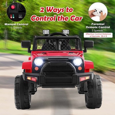 Red 12V Kids Ride-On Truck with Remote Control and Music