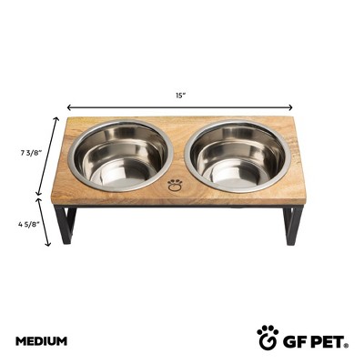 Elevated Mango Wood and Stainless Steel Pet Feeder