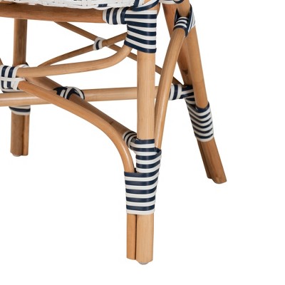 Bryson White and Blue Rattan Bistro Arm Chair