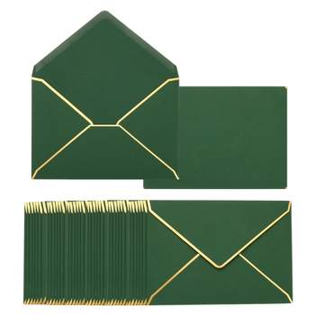 Unique Bargains Office Invitations Graduation Parties Card Gold Border V Flap Envelopes Green