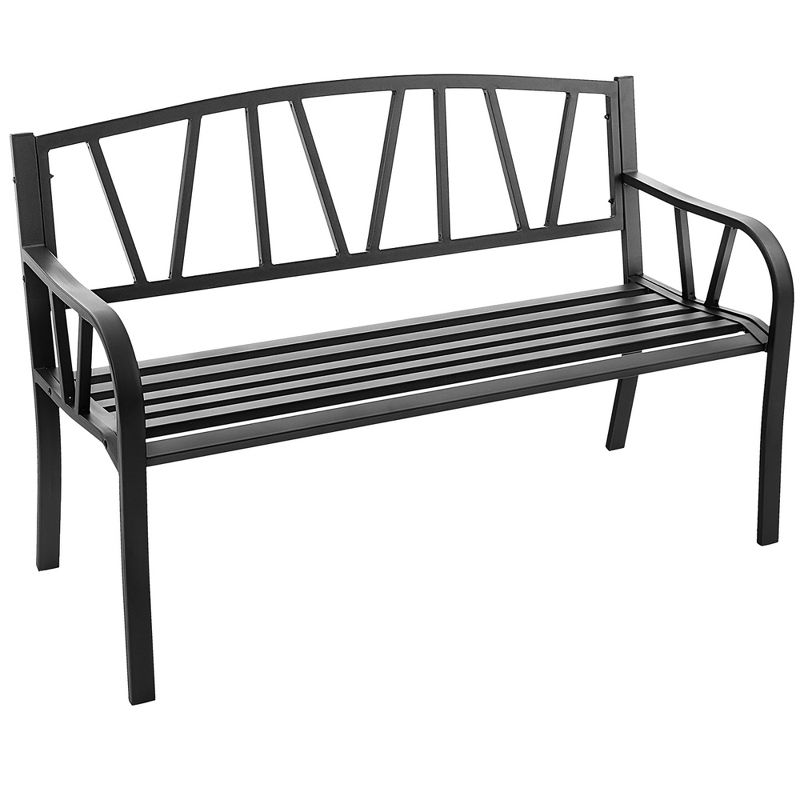 Costway Outdoor Patio Garden Bench Metal Frame with Ergonomic Armrest 660 Lbs Max Load, 1 of 11