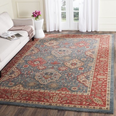 Red and Blue Hand-Knotted Synthetic 8' x 10' Area Rug