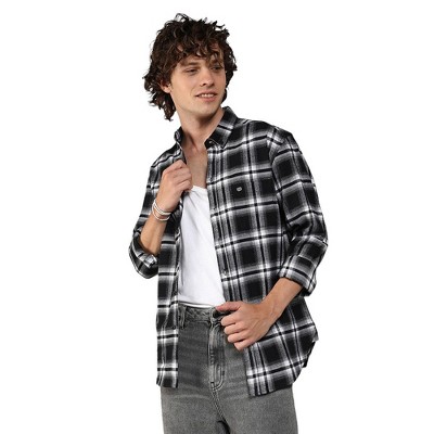 Campus Sutra Men Men's Midnight Black & Chalk White Brushed Buffalo Check Shirt