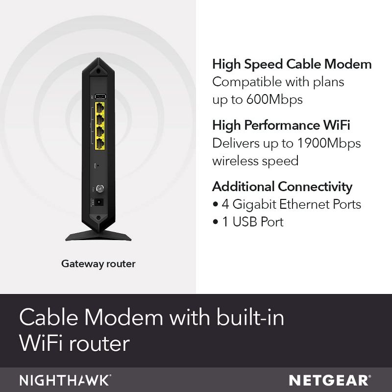 NETGEAR C7000-100NAR AC1900 WiFi Cable Modem Router Combo - Certified Refurbished, 4 of 7