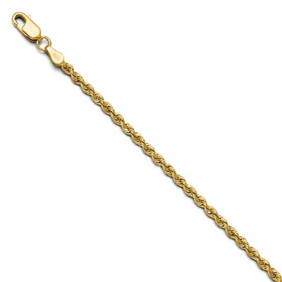 Black Bow Jewelry 2.5mm Classic Solid Rope Chain Bracelet 14k Yellow Gold