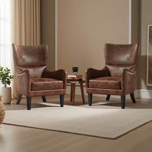27.5" Polyester Hi-Back Wingback Accent Chair Set of 2 with Nailhead Trim - 1 of 4