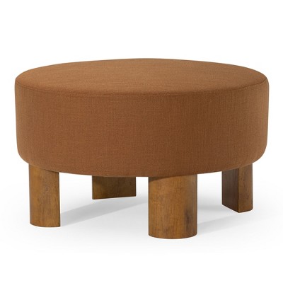 Maven Lane Celia Contemporary Upholstered Ottoman with Refined Wood Finish