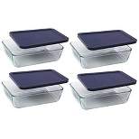 Pyrex 6-cup Rectangle Glass Food Storage Containers with Blue Plastic Lids 4 Pack
