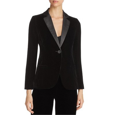 Armani Womens Velvet One Button Blazer Jacket, Black, 40