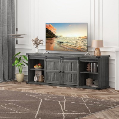 70" Farmhouse TV Stand for TVs Up to 80", Rustic Entertainment Center with Sliding Barn Doors & Storage Cabinets for Living Room