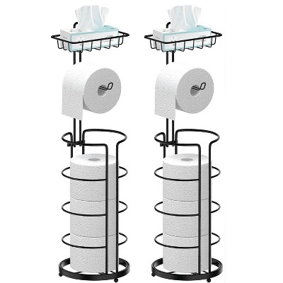MaseiKar 2 Pack Toilet Paper Holder, Free Standing Toilet Roll Holder No Drilling, Bathroom Toilet Paper Stand with ShelfOrganizers and Storage