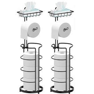 MaseiKar 2 Pack Toilet Paper Holder, Free Standing Toilet Roll Holder No Drilling, Bathroom Toilet Paper Stand with ShelfOrganizers and Storage - 1 of 4
