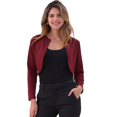 INSPIRE CHIC Women's Solid Open Front Curved Hem Stretchy Fabric Crop Bolero Shrug