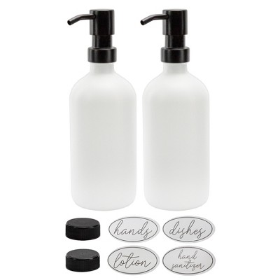 Darware 16oz Glass Pump Bottles 2pc Set; Soap Dispensers w/ Brushed Metal Pump Tops