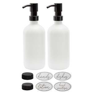 Darware 16oz Glass Pump Bottles 2pc Set; Soap Dispensers w/ Brushed Metal Pump Tops - 1 of 4