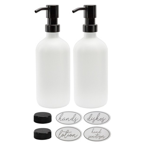 Darware 16oz Glass Pump Bottles 2pc Set, White W/ Black; Soap Dispenser ...