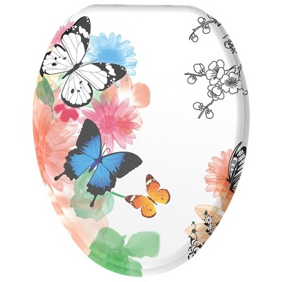 Sanilo 192 Elongated Molded Wood Toilet Seat with No Slam, Slow, Soft-Close Lid, Stainless Steel Hinges, Unique Fun Decorative Design, Butterfly