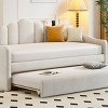Twin Size Upholstered Daybed with Trundle & USB Charging Ports, Velvet Sofa Bed with Storage Pockets-Baofuwish - 3 of 4