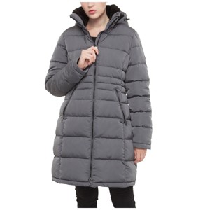 Rokka&Rolla Women's Heavy Long Winter Coat with Fleece Hood Parka Jacket - 1 of 4