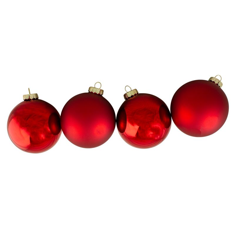 Northlight 4pc Shiny and Matte Glass Ball Christmas Ornament Set 4" - Red, 3 of 4