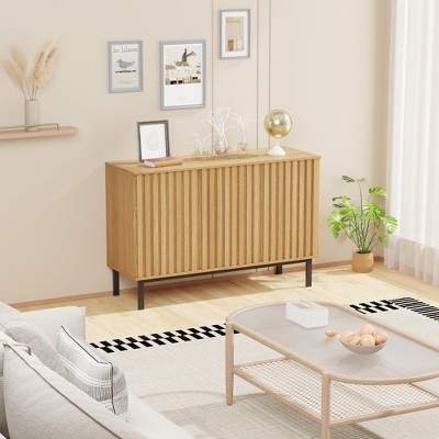 Sideboard Buffet Cabinet with Storage, Wooden Storage Cabinet with Fluted Doors and Adjustable Shelf, for Kitchen, Dining Room, Living Room
