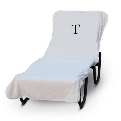 BC BARE COTTON Luxury Hotel & Spa Monogrammed Pool Chaise Lounge Cover, Standard Size 90 X 29 Inches - White - Black Block