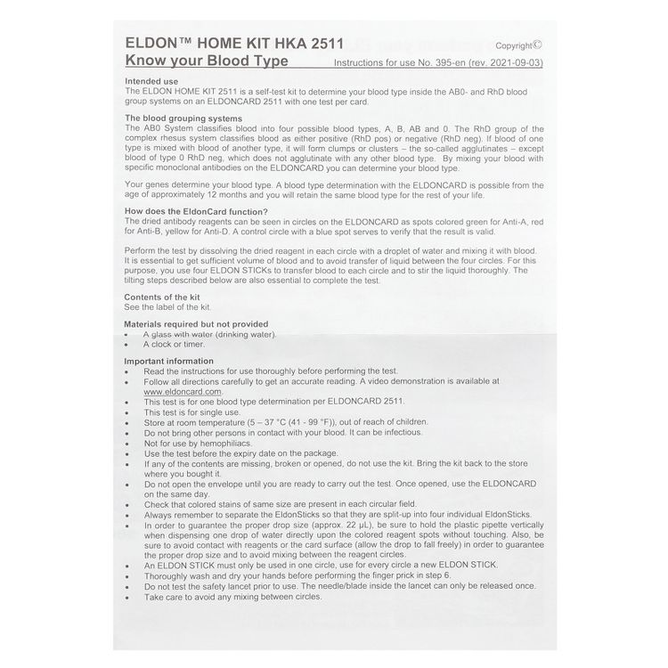 Dadamo Eldon Blood Typing Kit, 1 Easy Self-Testing Kit, 2 of 3