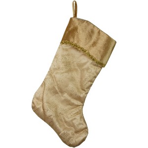Northlight 20" Gold Glittered Poinsettia Christmas Stocking - 1 of 4